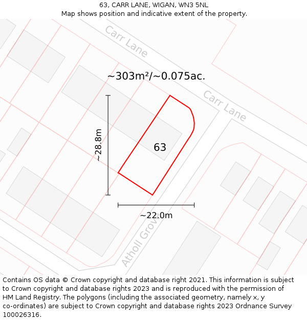 63, CARR LANE, WIGAN, WN3 5NL: Plot and title map