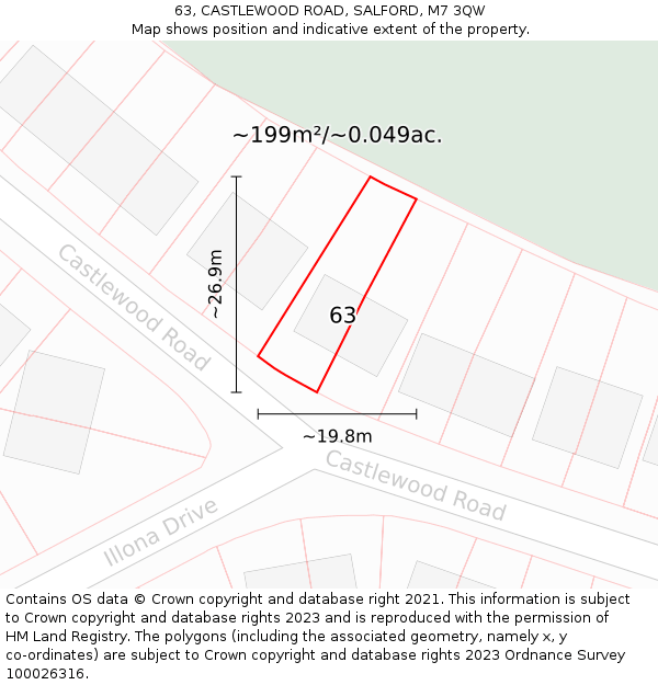 63, CASTLEWOOD ROAD, SALFORD, M7 3QW: Plot and title map