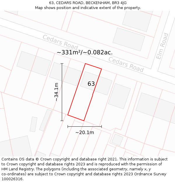 63, CEDARS ROAD, BECKENHAM, BR3 4JG: Plot and title map