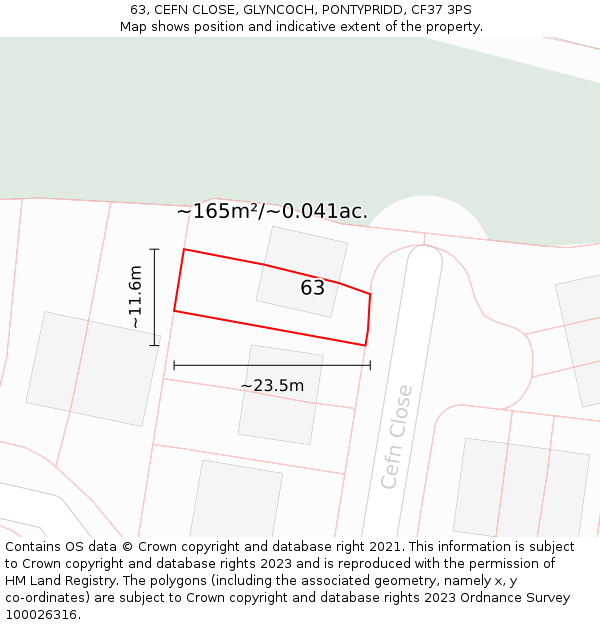 63, CEFN CLOSE, GLYNCOCH, PONTYPRIDD, CF37 3PS: Plot and title map