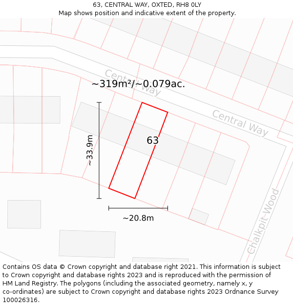 63, CENTRAL WAY, OXTED, RH8 0LY: Plot and title map