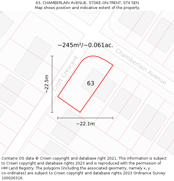 63, CHAMBERLAIN AVENUE, STOKE-ON-TRENT, ST4 5EN: Plot and title map