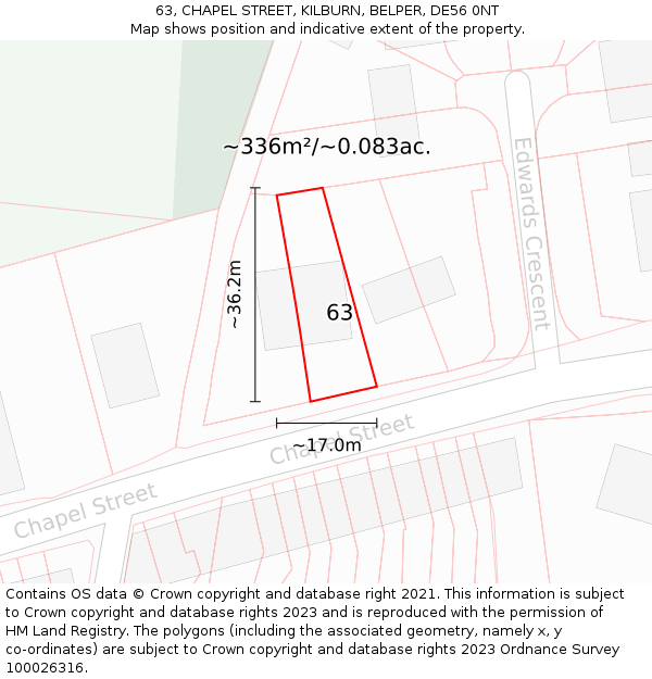 63, CHAPEL STREET, KILBURN, BELPER, DE56 0NT: Plot and title map