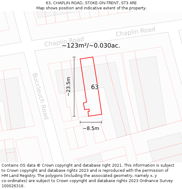 63, CHAPLIN ROAD, STOKE-ON-TRENT, ST3 4RE: Plot and title map