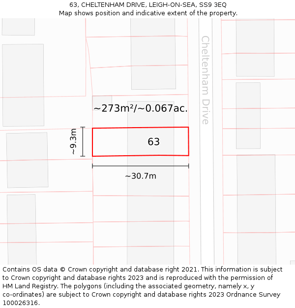 63, CHELTENHAM DRIVE, LEIGH-ON-SEA, SS9 3EQ: Plot and title map