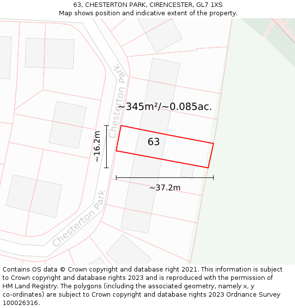 63, CHESTERTON PARK, CIRENCESTER, GL7 1XS: Plot and title map