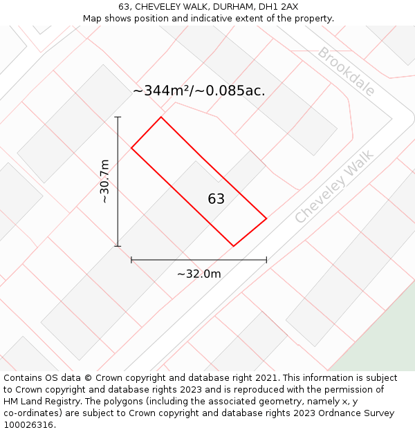 63, CHEVELEY WALK, DURHAM, DH1 2AX: Plot and title map