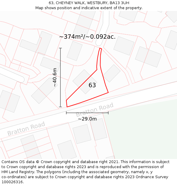 63, CHEYNEY WALK, WESTBURY, BA13 3UH: Plot and title map