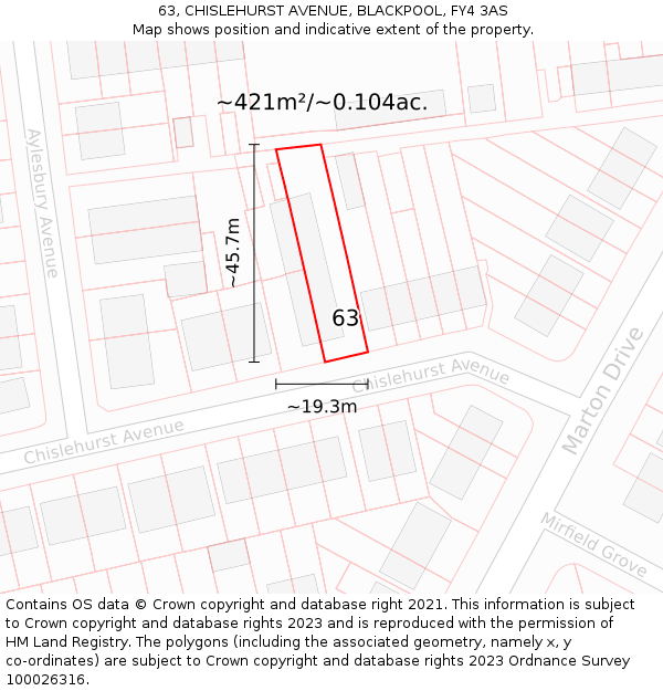 63, CHISLEHURST AVENUE, BLACKPOOL, FY4 3AS: Plot and title map