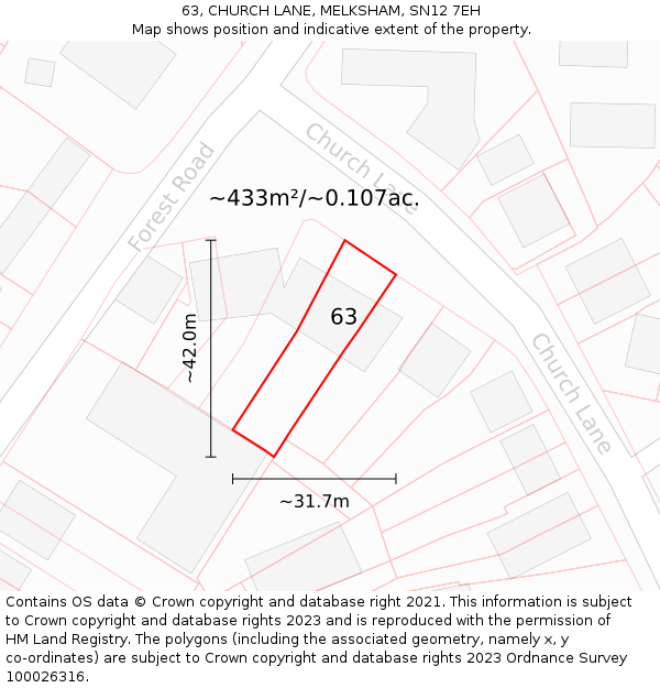 63, CHURCH LANE, MELKSHAM, SN12 7EH: Plot and title map