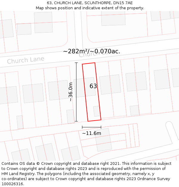 63, CHURCH LANE, SCUNTHORPE, DN15 7AE: Plot and title map