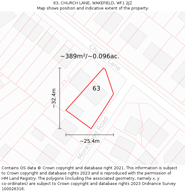 63, CHURCH LANE, WAKEFIELD, WF1 2JZ: Plot and title map