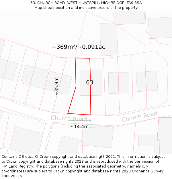 63, CHURCH ROAD, WEST HUNTSPILL, HIGHBRIDGE, TA9 3SA: Plot and title map