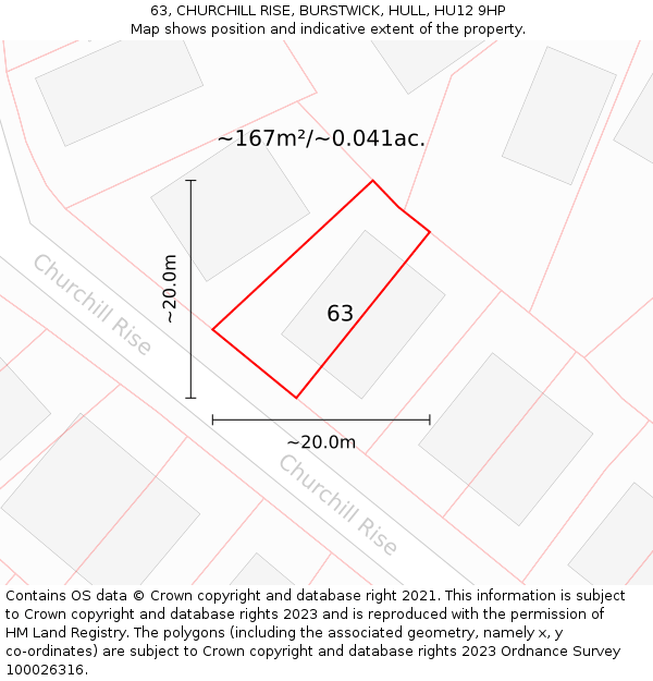 63, CHURCHILL RISE, BURSTWICK, HULL, HU12 9HP: Plot and title map