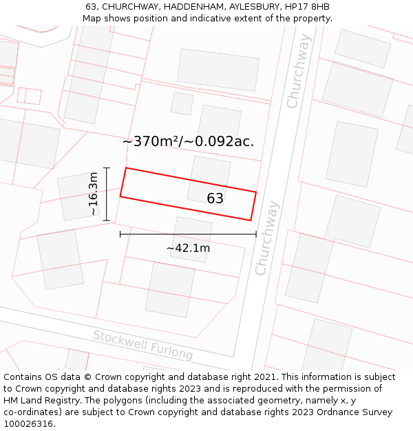 63, CHURCHWAY, HADDENHAM, AYLESBURY, HP17 8HB: Plot and title map