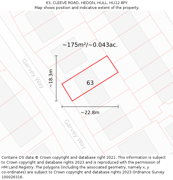 63, CLEEVE ROAD, HEDON, HULL, HU12 8PY: Plot and title map