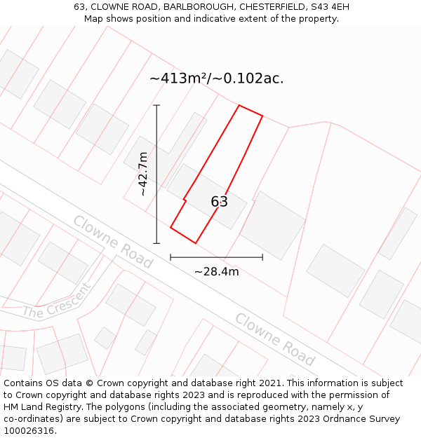 63, CLOWNE ROAD, BARLBOROUGH, CHESTERFIELD, S43 4EH: Plot and title map