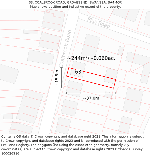 63, COALBROOK ROAD, GROVESEND, SWANSEA, SA4 4GR: Plot and title map