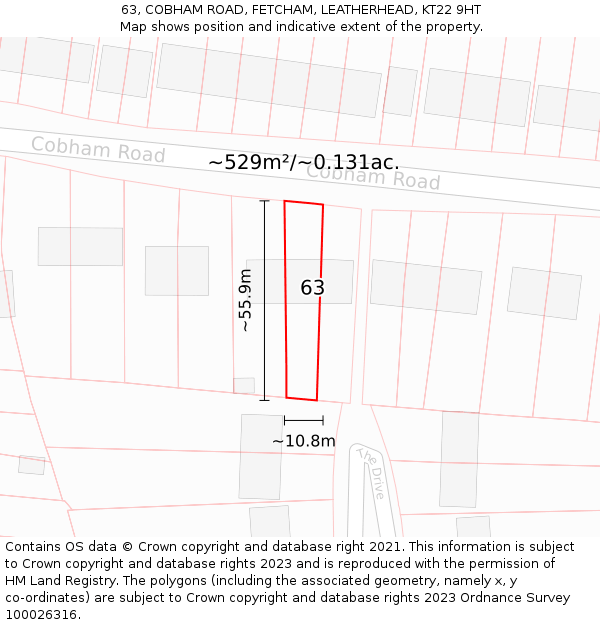 63, COBHAM ROAD, FETCHAM, LEATHERHEAD, KT22 9HT: Plot and title map