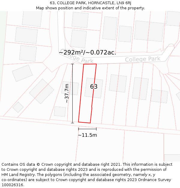 63, COLLEGE PARK, HORNCASTLE, LN9 6RJ: Plot and title map