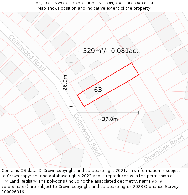 63, COLLINWOOD ROAD, HEADINGTON, OXFORD, OX3 8HN: Plot and title map