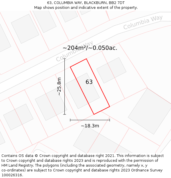 63, COLUMBIA WAY, BLACKBURN, BB2 7DT: Plot and title map