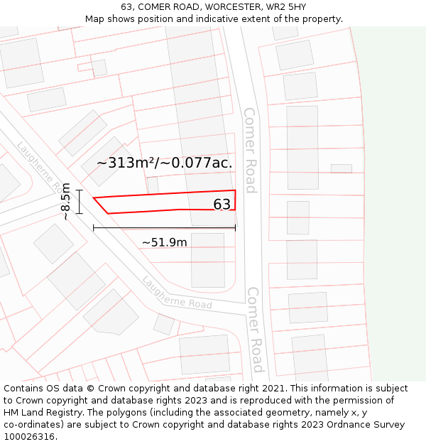 63, COMER ROAD, WORCESTER, WR2 5HY: Plot and title map