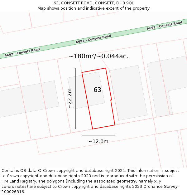 63, CONSETT ROAD, CONSETT, DH8 9QL: Plot and title map