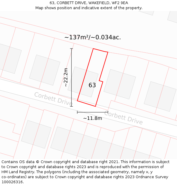 63, CORBETT DRIVE, WAKEFIELD, WF2 9EA: Plot and title map