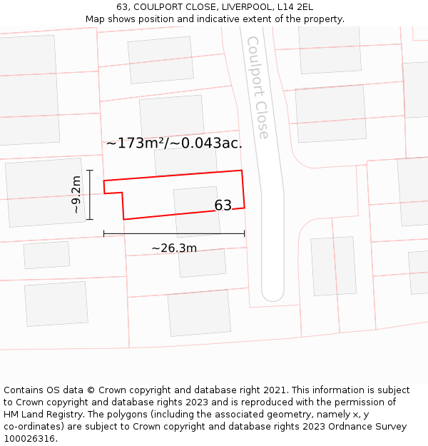 63, COULPORT CLOSE, LIVERPOOL, L14 2EL: Plot and title map