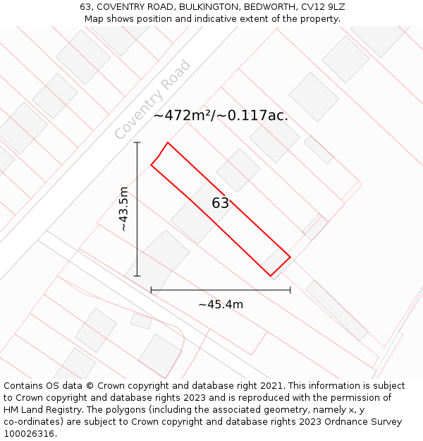 63, COVENTRY ROAD, BULKINGTON, BEDWORTH, CV12 9LZ: Plot and title map