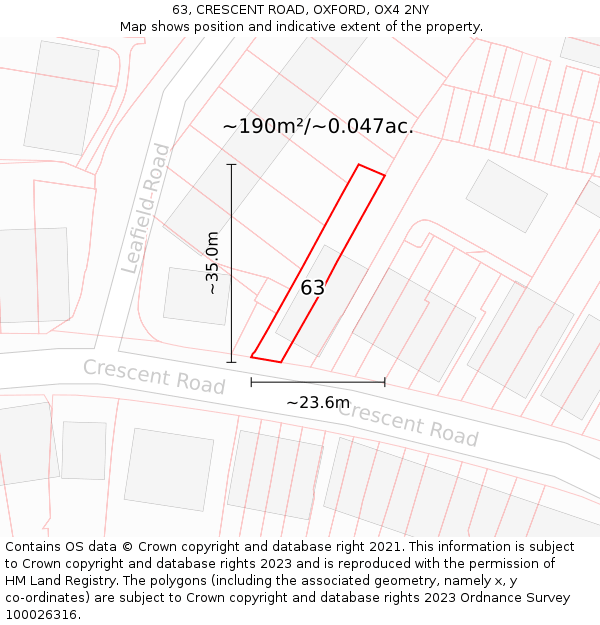 63, CRESCENT ROAD, OXFORD, OX4 2NY: Plot and title map