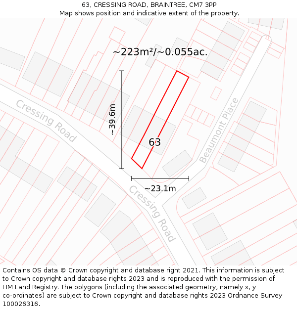 63, CRESSING ROAD, BRAINTREE, CM7 3PP: Plot and title map