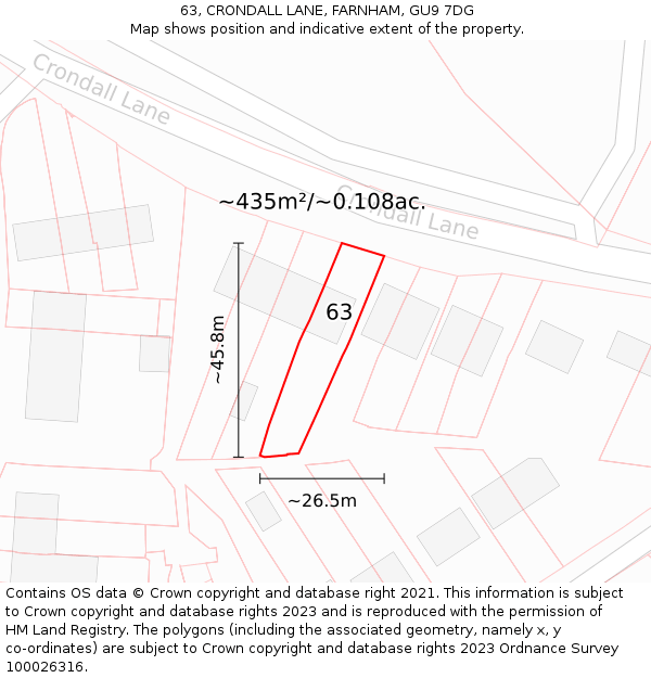 63, CRONDALL LANE, FARNHAM, GU9 7DG: Plot and title map