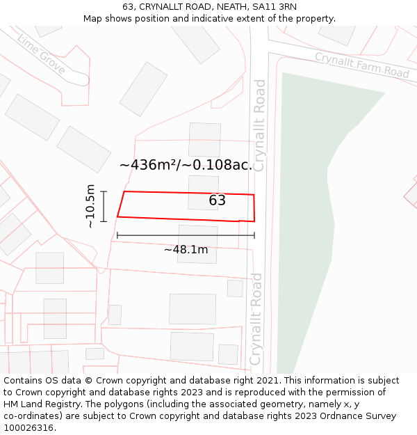 63, CRYNALLT ROAD, NEATH, SA11 3RN: Plot and title map