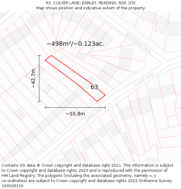 63, CULVER LANE, EARLEY, READING, RG6 1DX: Plot and title map