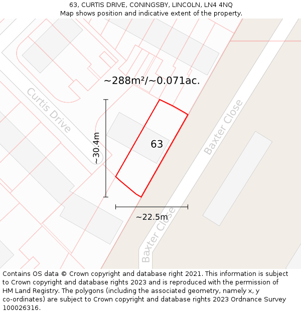 63, CURTIS DRIVE, CONINGSBY, LINCOLN, LN4 4NQ: Plot and title map