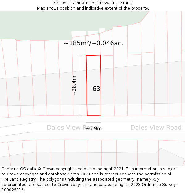 63, DALES VIEW ROAD, IPSWICH, IP1 4HJ: Plot and title map