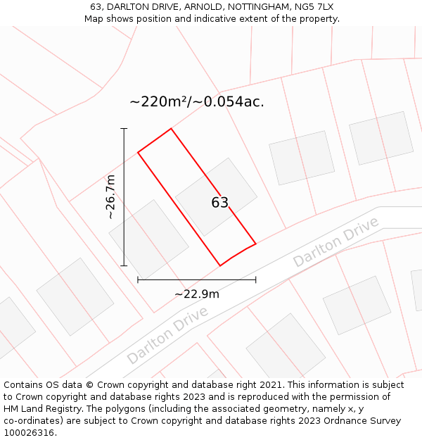 63, DARLTON DRIVE, ARNOLD, NOTTINGHAM, NG5 7LX: Plot and title map