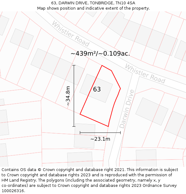 63, DARWIN DRIVE, TONBRIDGE, TN10 4SA: Plot and title map