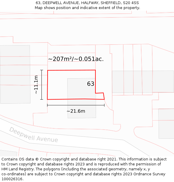 63, DEEPWELL AVENUE, HALFWAY, SHEFFIELD, S20 4SS: Plot and title map