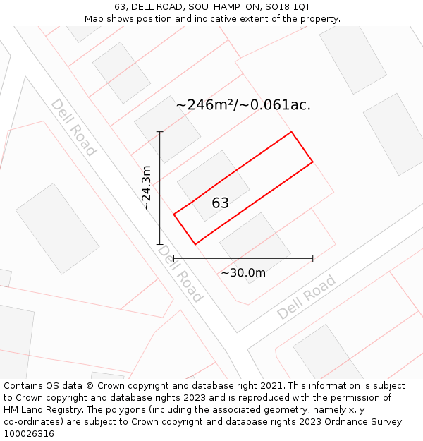 63, DELL ROAD, SOUTHAMPTON, SO18 1QT: Plot and title map