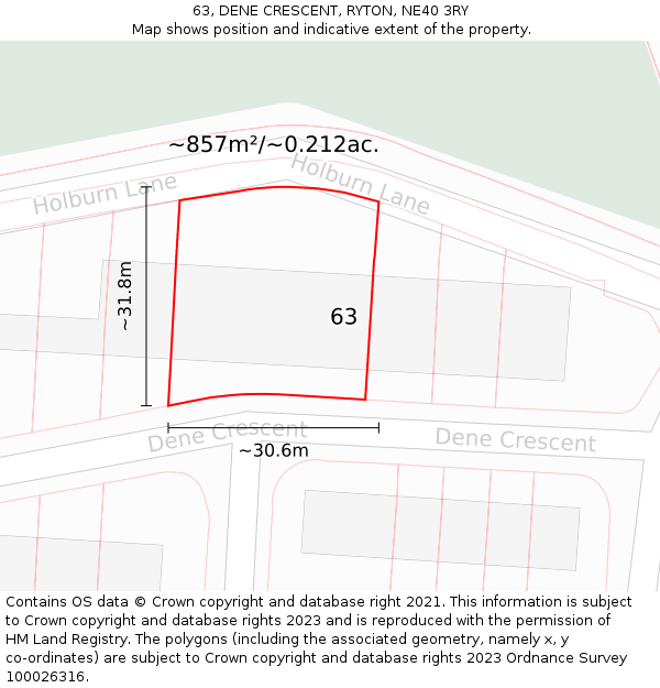 63, DENE CRESCENT, RYTON, NE40 3RY: Plot and title map