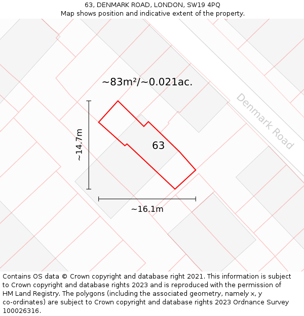 63, DENMARK ROAD, LONDON, SW19 4PQ: Plot and title map