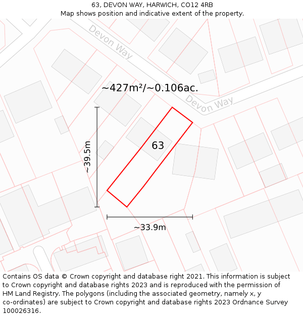 63, DEVON WAY, HARWICH, CO12 4RB: Plot and title map