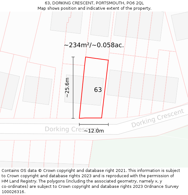 63, DORKING CRESCENT, PORTSMOUTH, PO6 2QL: Plot and title map