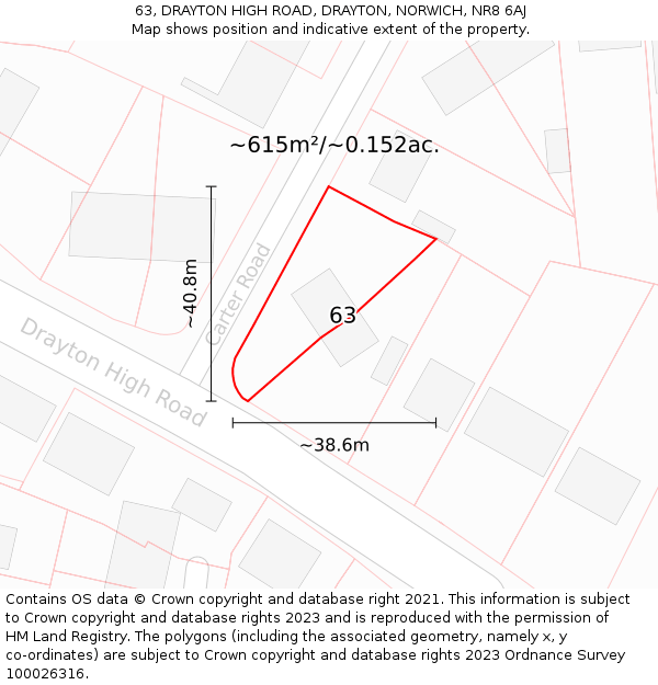 63, DRAYTON HIGH ROAD, DRAYTON, NORWICH, NR8 6AJ: Plot and title map