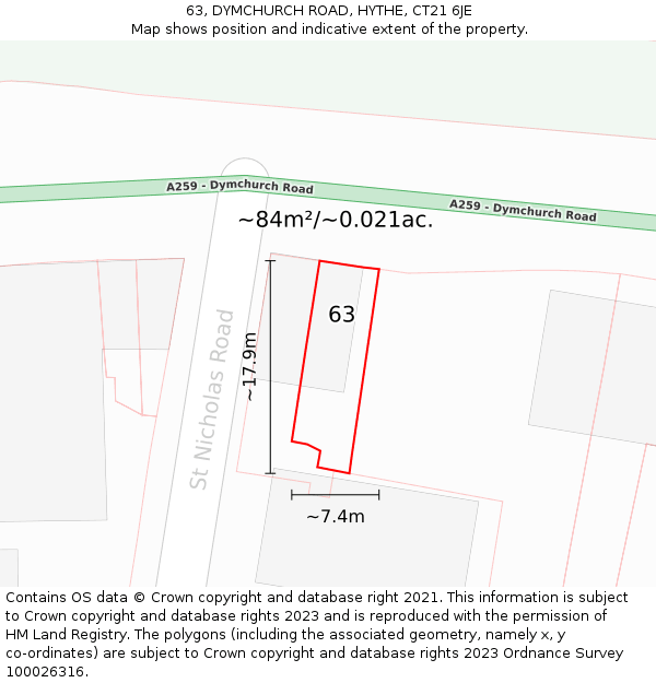 63, DYMCHURCH ROAD, HYTHE, CT21 6JE: Plot and title map