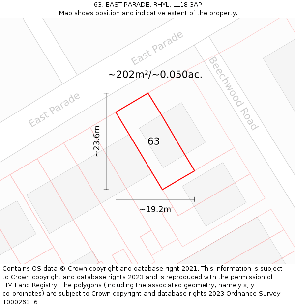 63, EAST PARADE, RHYL, LL18 3AP: Plot and title map