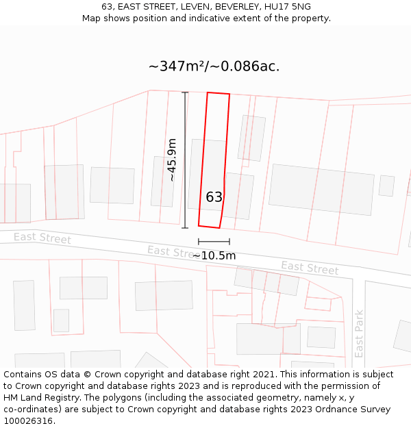 63, EAST STREET, LEVEN, BEVERLEY, HU17 5NG: Plot and title map